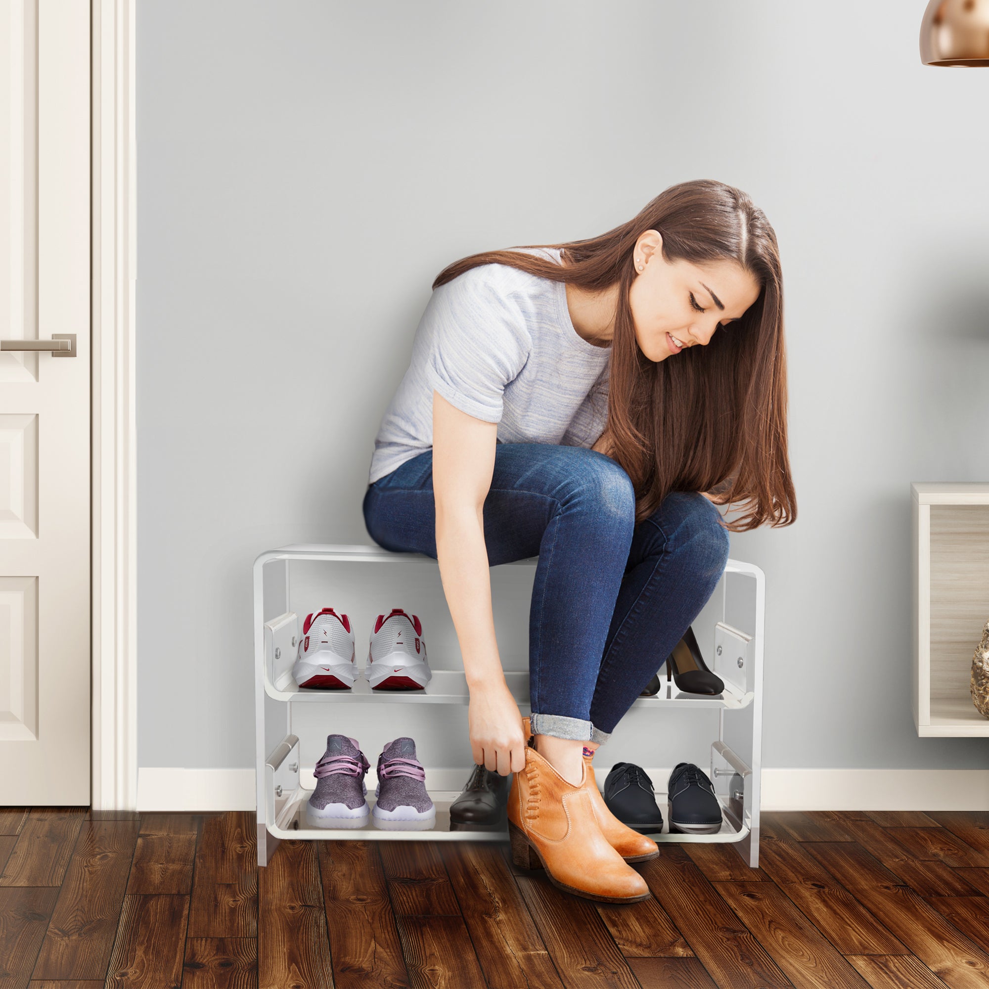 Waterfall Bench with Shelves
